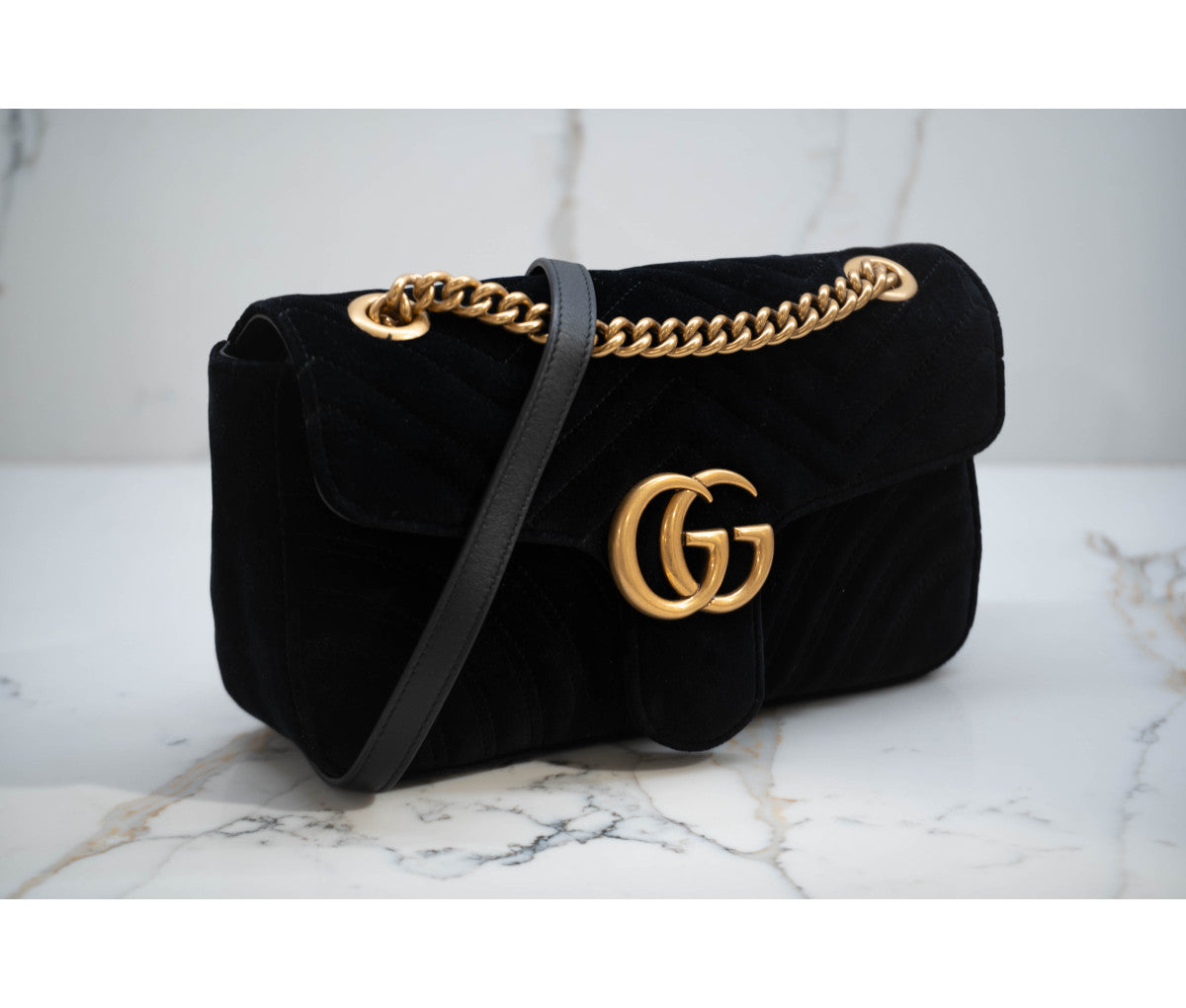 Gucci Black Velvet Small Marmont Shoulder Bag
