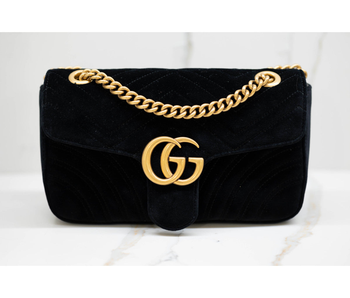 Gucci Black Velvet Small Marmont Shoulder Bag