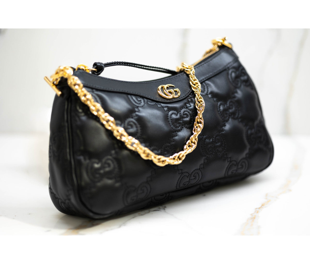 Gucci Black GG Leather Matelasse Small Shoulder Bag