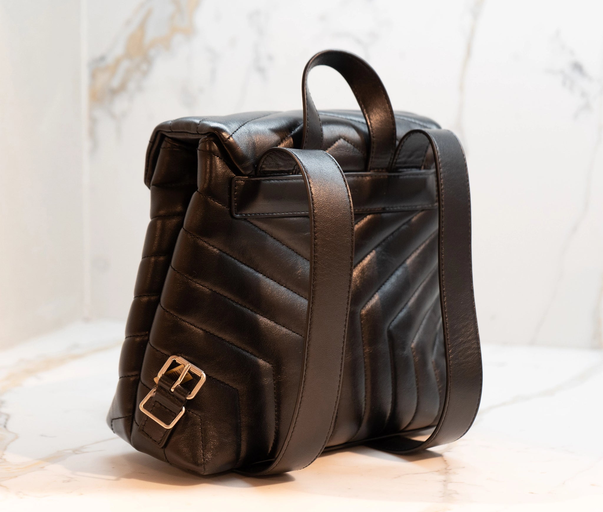 Saint Laurent Small Black Chevron LouLou Backpack