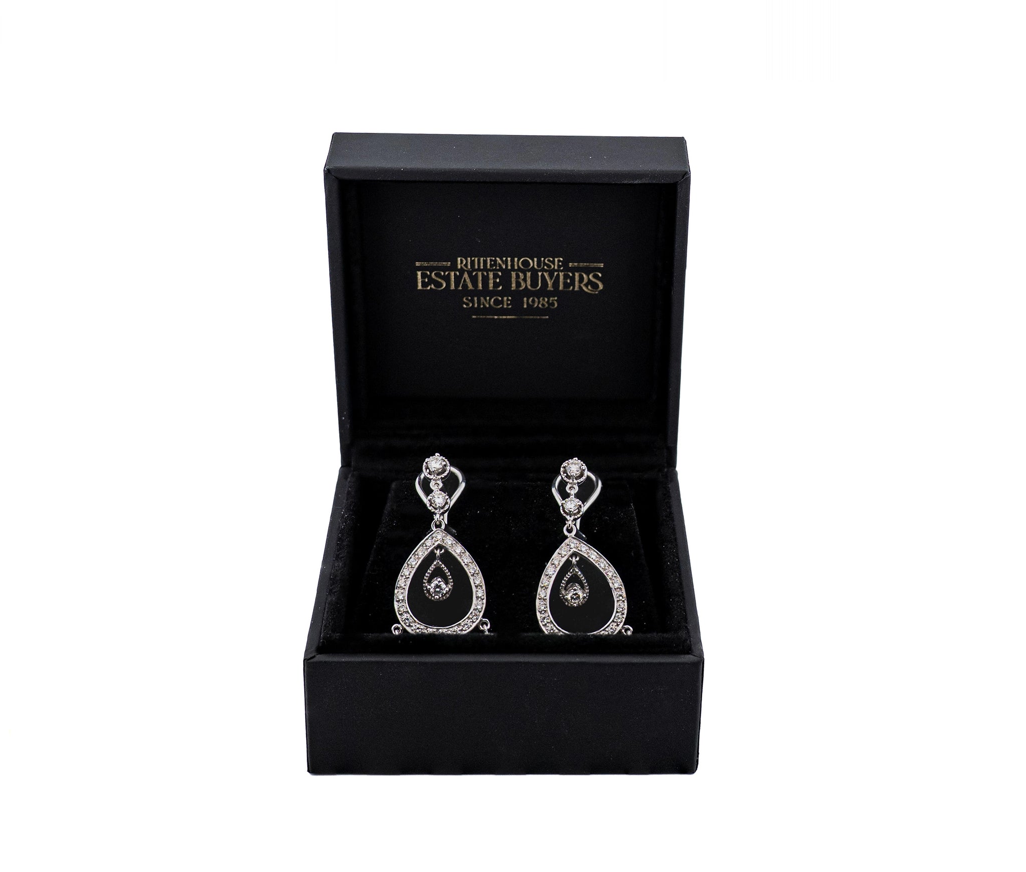 14K White Gold 1.73ct Diamond Leverback Chandelier Earrings