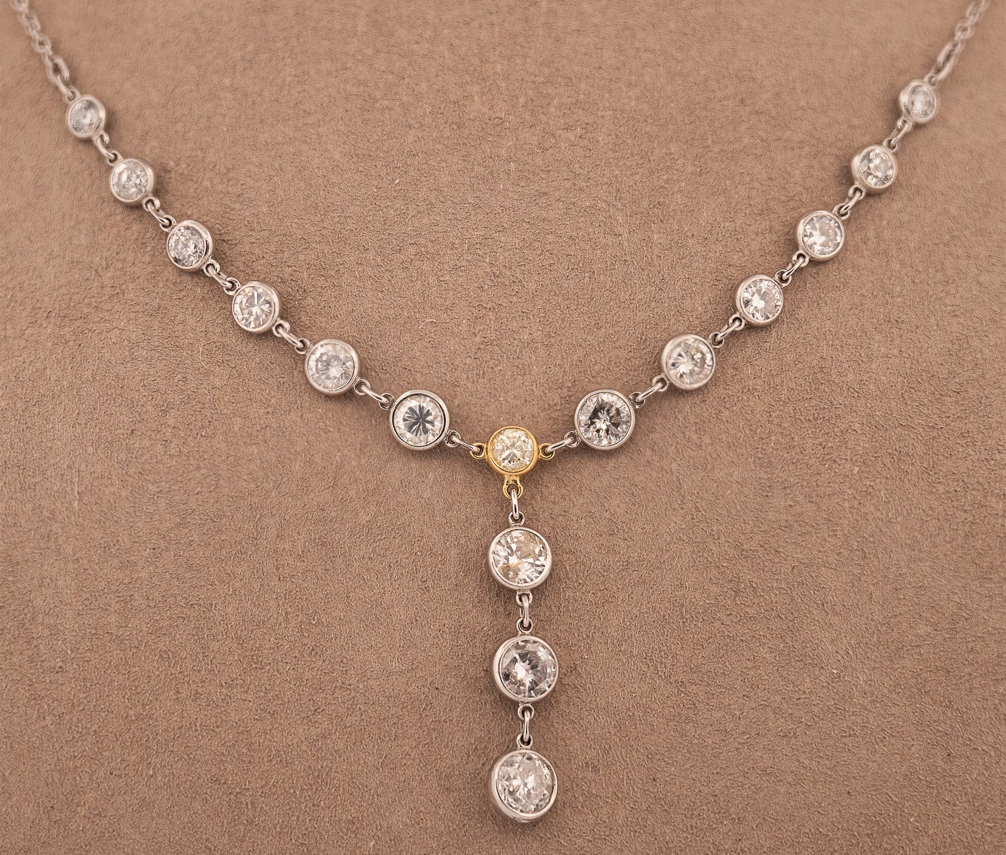 Platinum and Gold 3.2cttw. Diamonds by the Yard Necklace