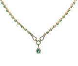 14K Yellow Gold Diamond & Natural Emerald Halo Link Pendant Necklace