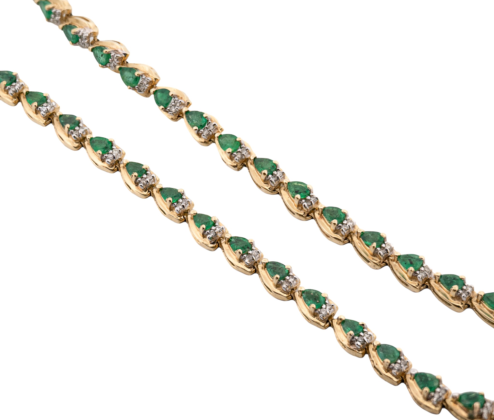 14K Yellow Gold Diamond & Natural Emerald Halo Link Pendant Necklace