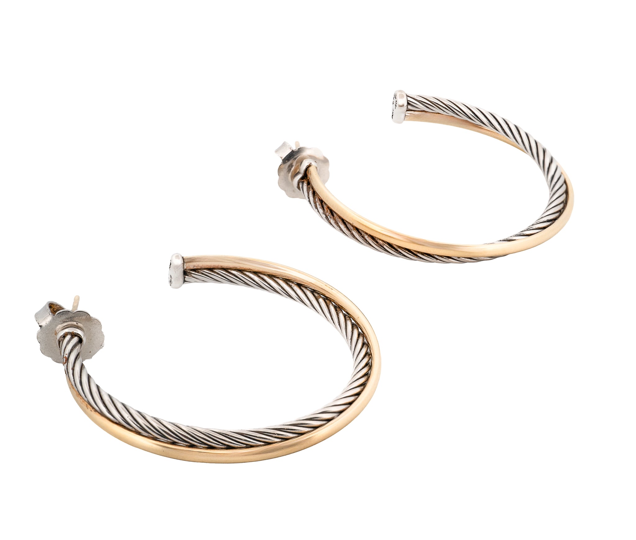 David Yurman Sterling Silver & 18K Yellow Gold Hoop Earrings