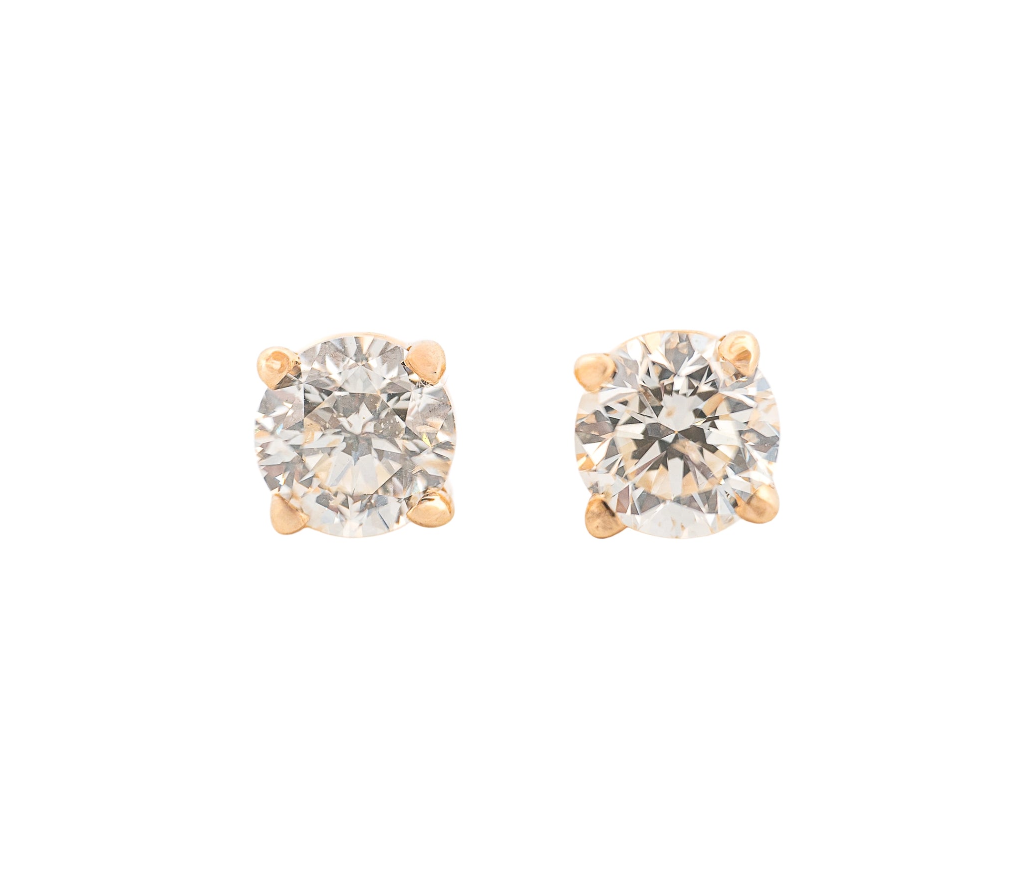 14K Yellow Gold 1.06 CTW Round Modified Brilliant L I1 K I1 GIA Diamond Studs