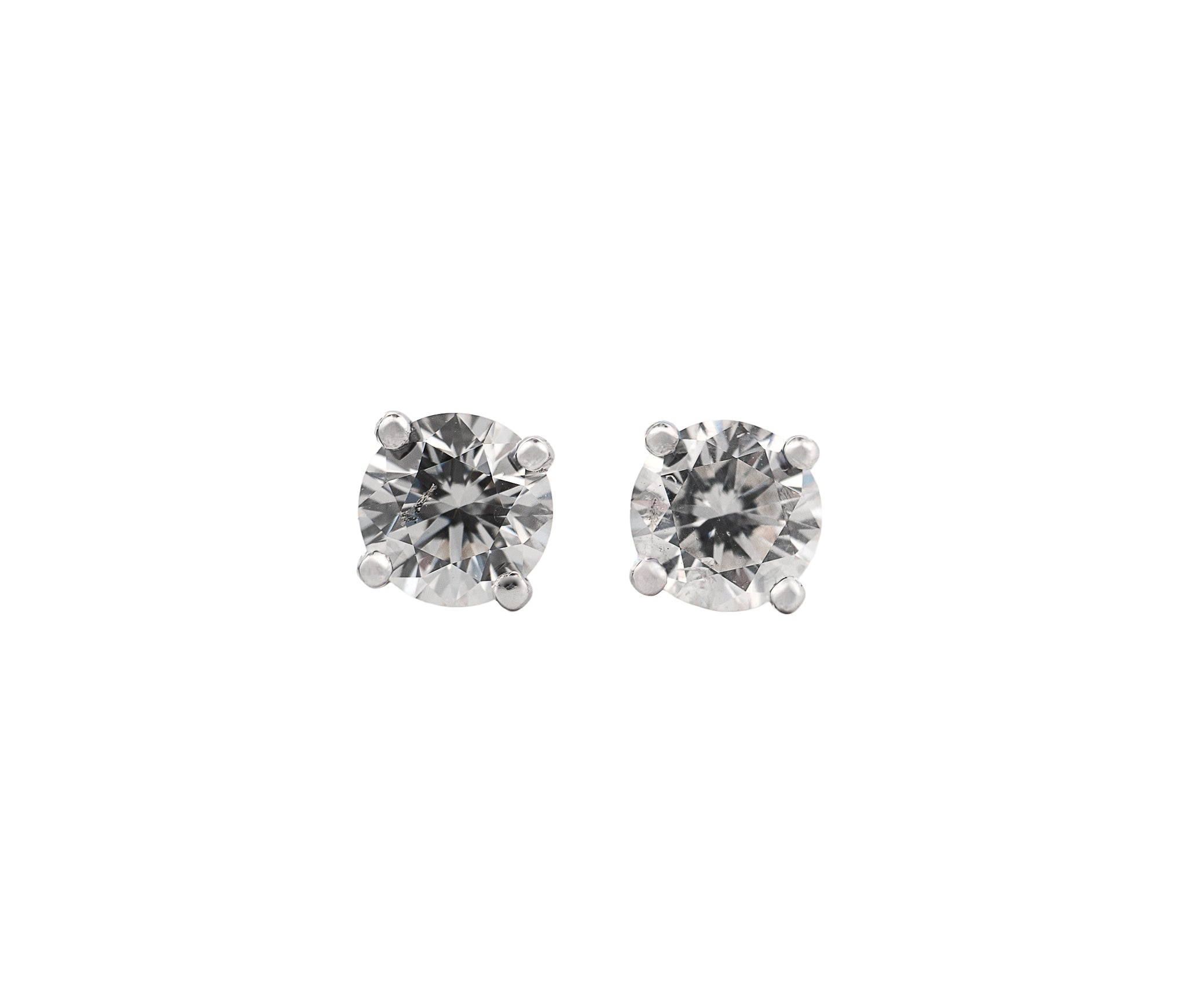 14K White Gold  0.95 CTW Round Brilliant F I1 D I1 GIA Diamond Studs