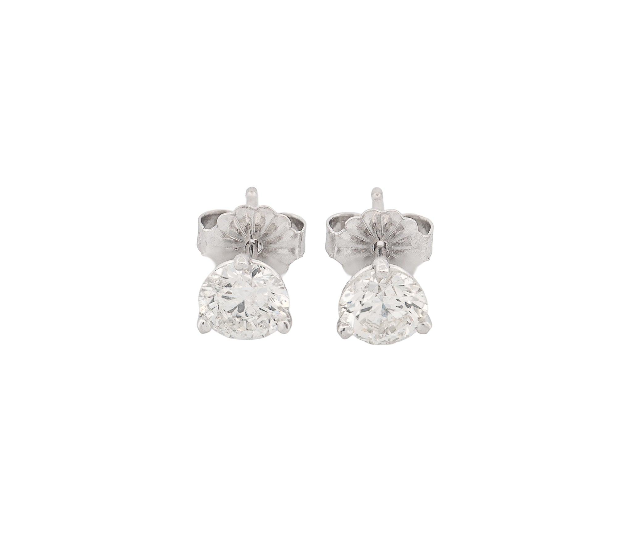 14K White Gold 1.13 CTW Round Brilliant H I2 J I2 GIA Diamond Studs