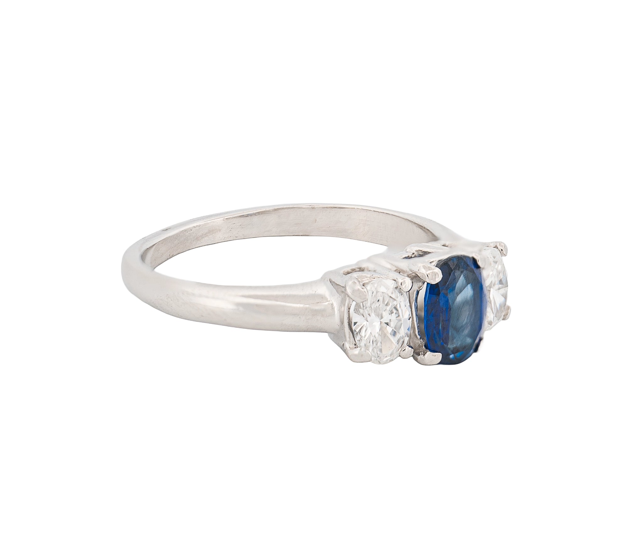 Platinum Natural Blue Sapphire & Diamond Three-Stone Ring