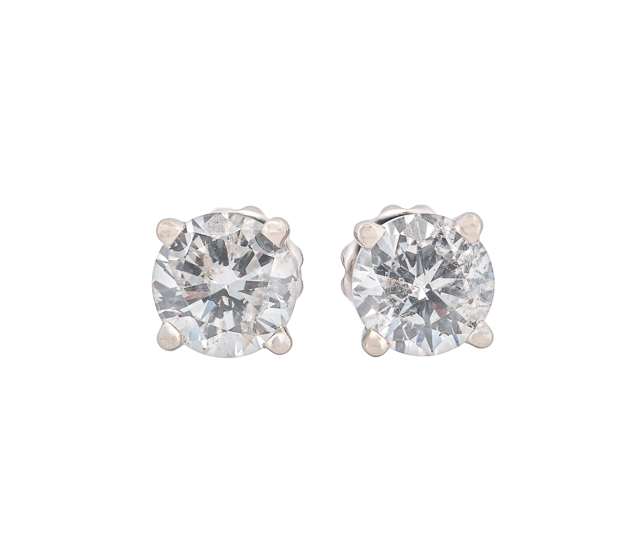 Round Brilliant 1.48 CTW F I2 G I2 GIA Diamond Studs