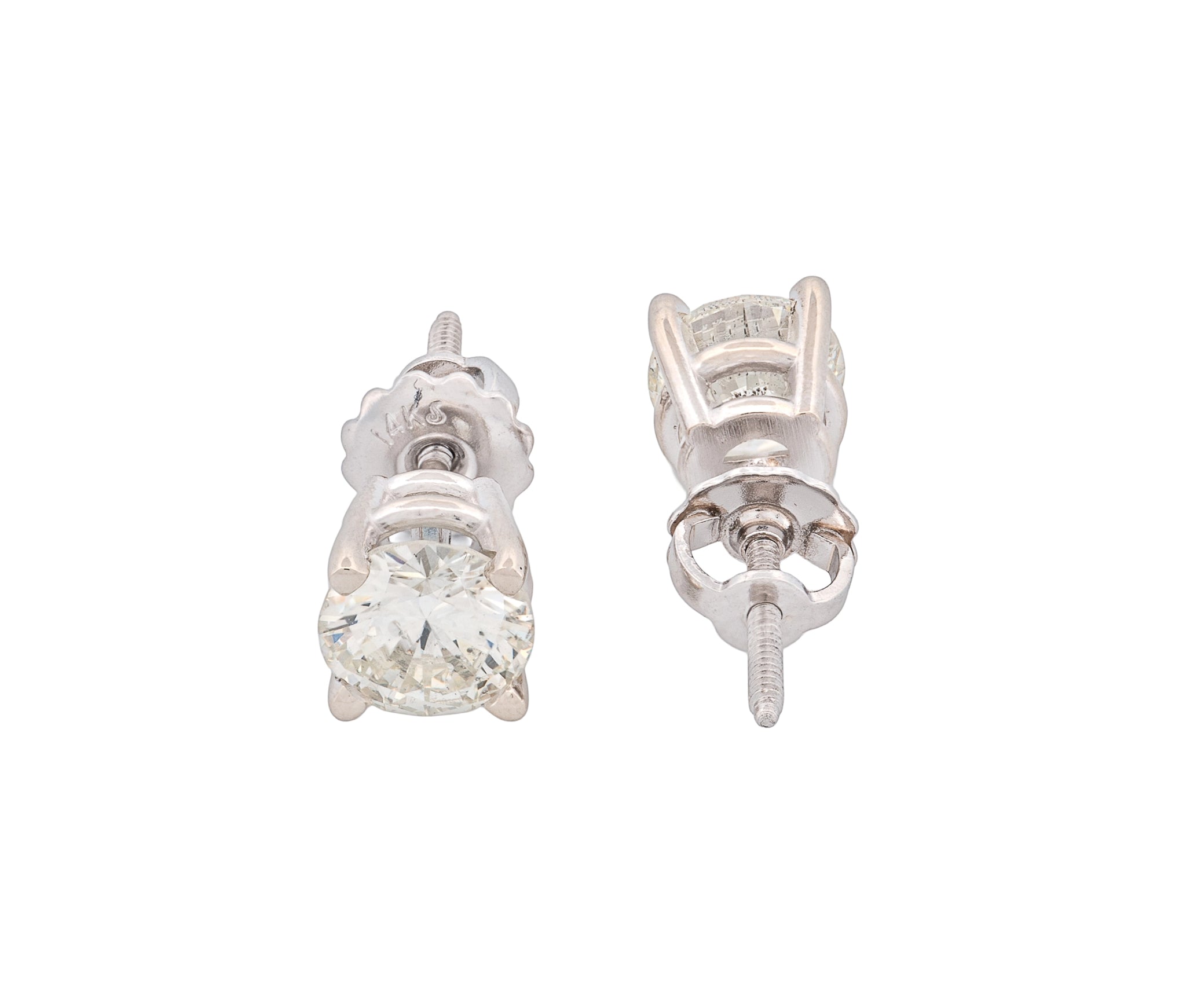 Round Brilliant 1.78 CTW L I1 K I1 GIA Diamond Studs 14K White Gold