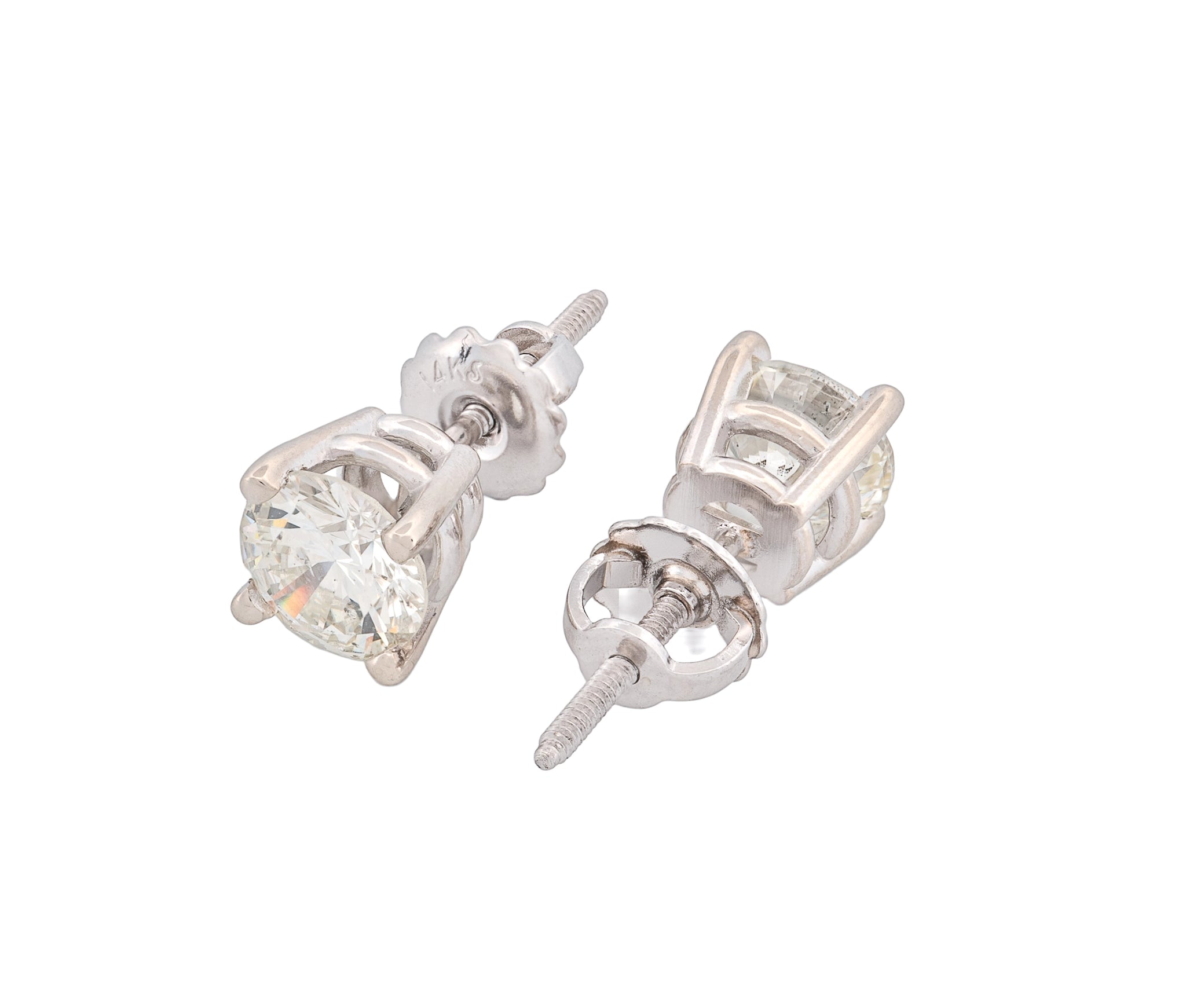 Round Brilliant 1.78 CTW L I1 K I1 GIA Diamond Studs 14K White Gold