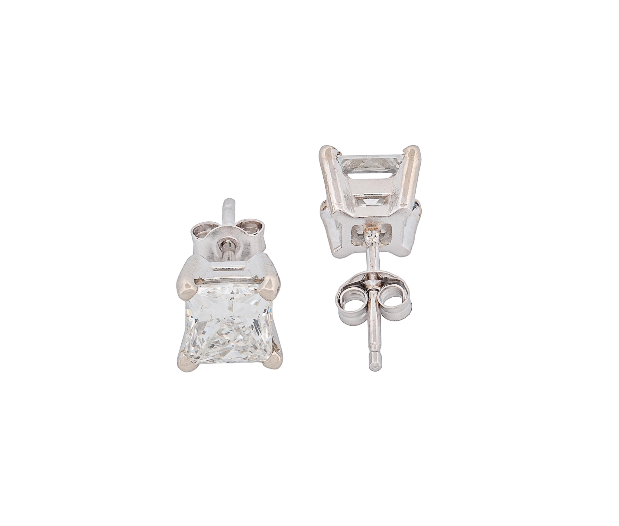 Square Modified Brilliant 1.41 CTW J I1 H I1 GIA Diamond Studs 14K White Gold