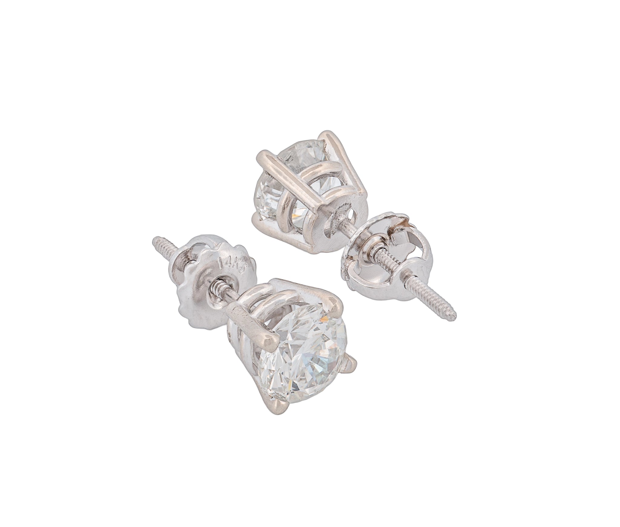 Round Brilliant 2.02 CTW H SI2 I I1 GIA Diamond Studs 14K White Gold