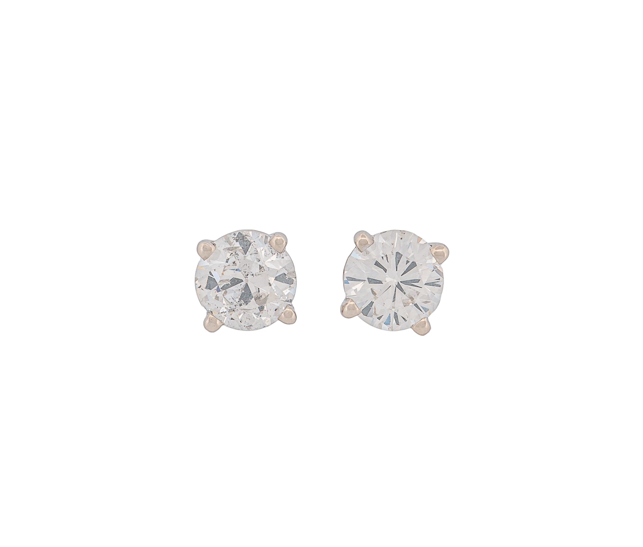 Round Brilliant 2.02 CTW H SI2 I I1 GIA Diamond Studs 14K White Gold
