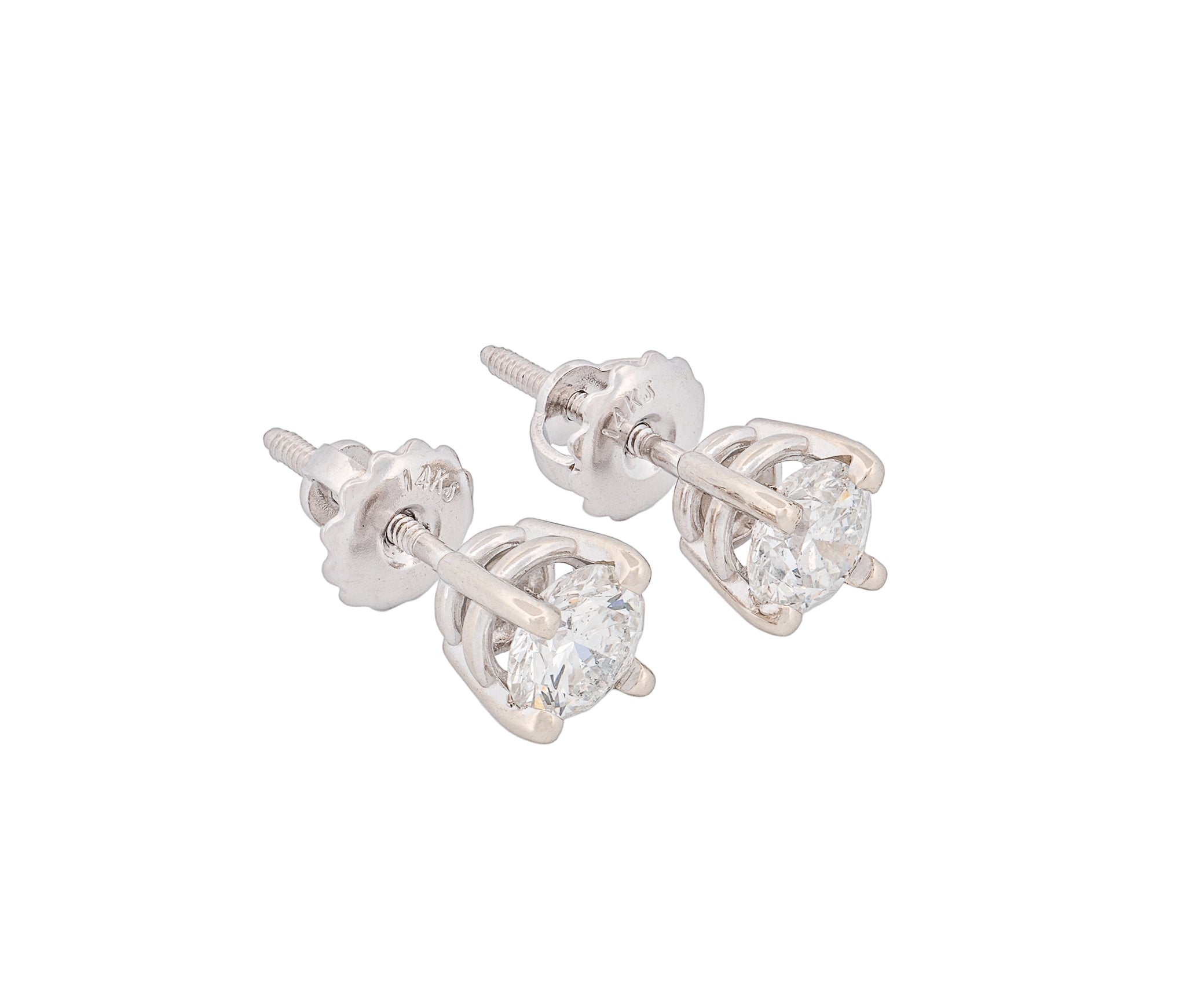 Round Brilliant 1.05 CTW F I2 G I2 GIA Diamond Studs 14K White Gold