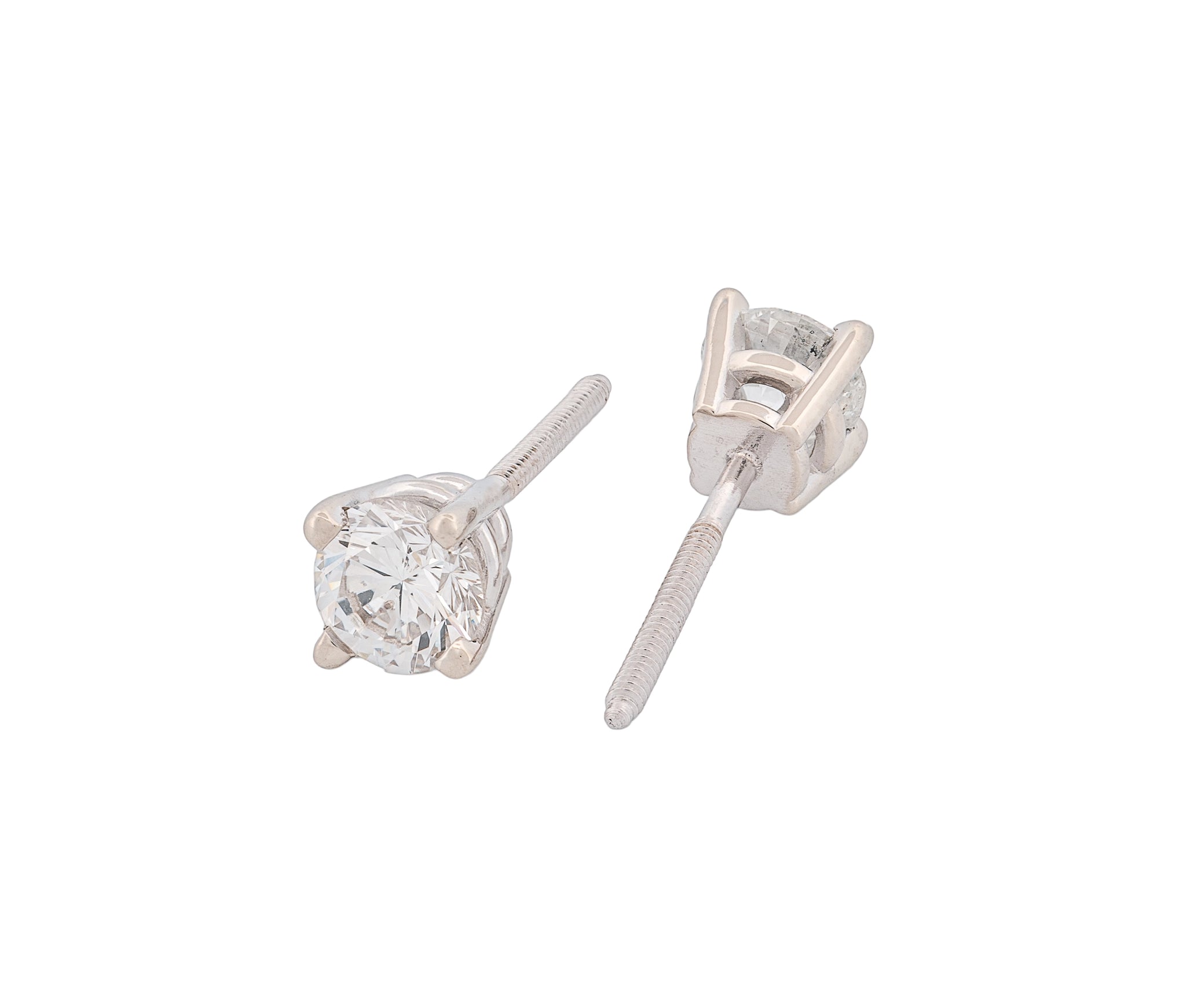 Round Brilliant 0.92 CTW G I2 G I1 GIA Diamond Studs 14K White Gold