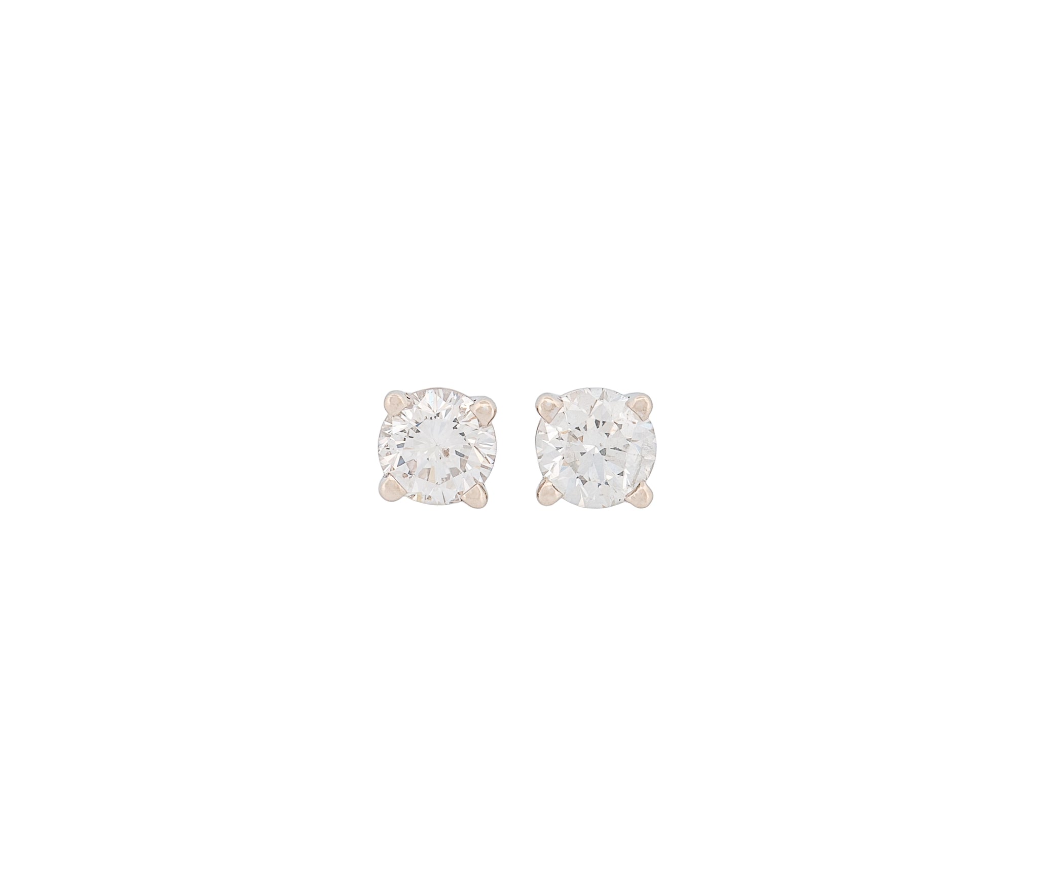Round Brilliant 0.92 CTW G I2 G I1 GIA Diamond Studs 14K White Gold
