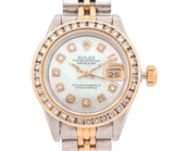 Women's Rolex 18k/SS Datejust, 26mm, Custom MOP Diamond Dial & Diamond Bezel