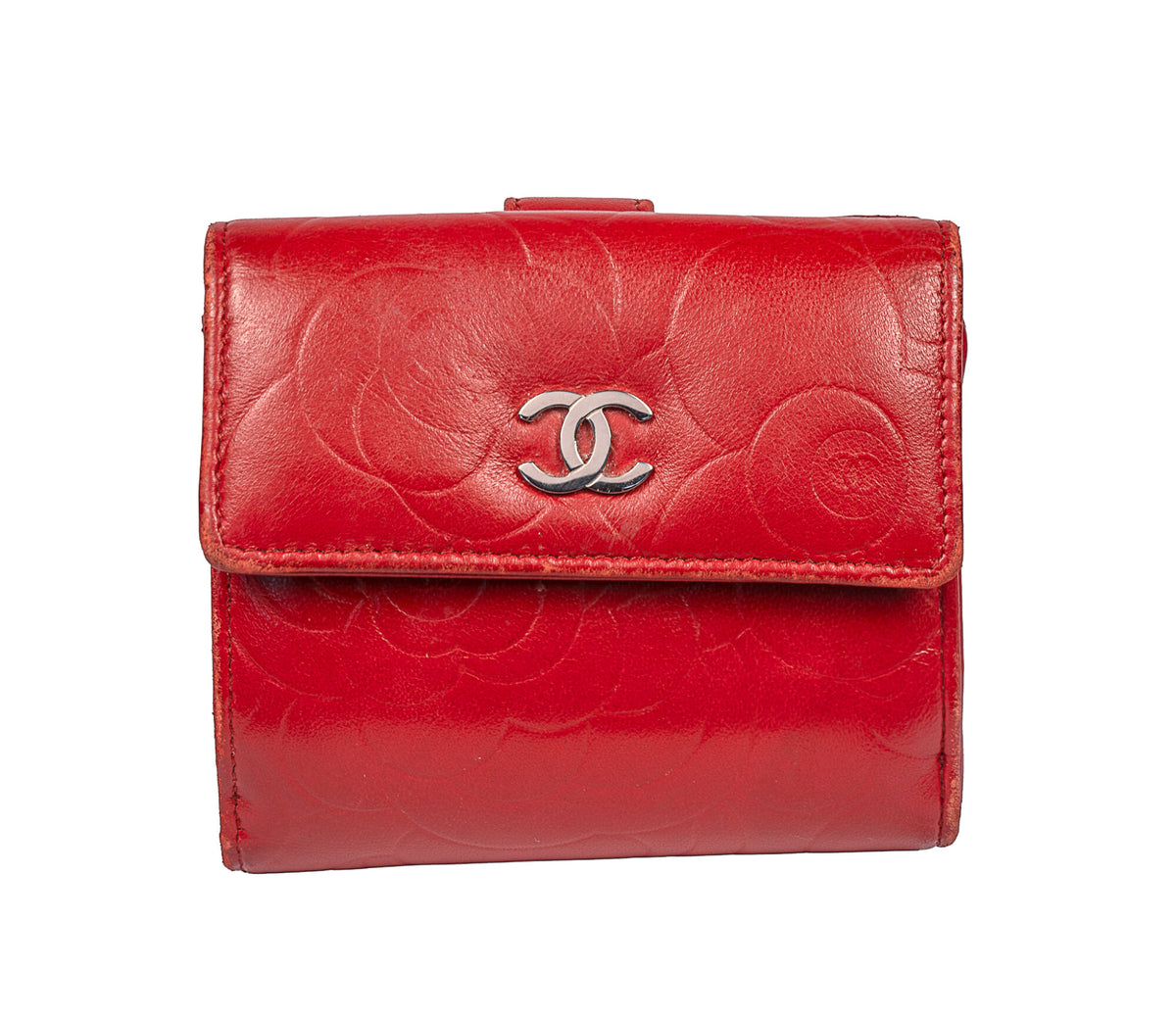 Chanel Red Leather Camellia Wallet