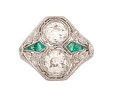 Women's Platinum Original Art Deco Green Glass & 2.25ct Diamond Ring, Size 7