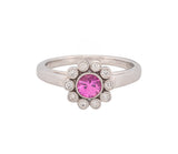 Tiffany & Co Platinum Enchant Pink Sapphire & .10ct Diamond Halo Ring