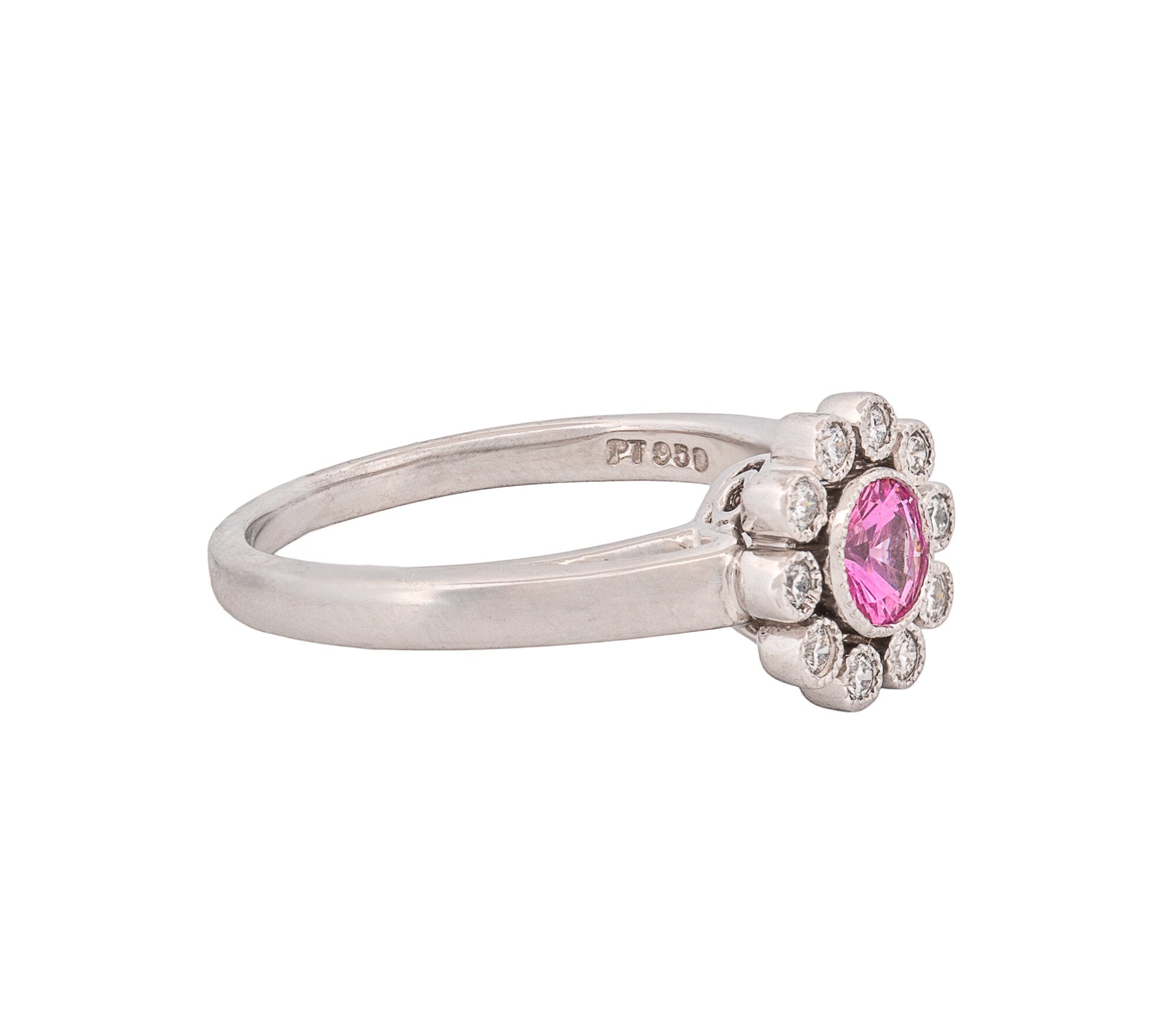 Tiffany & Co Platinum Enchant Pink Sapphire & .10ct Diamond Halo Ring