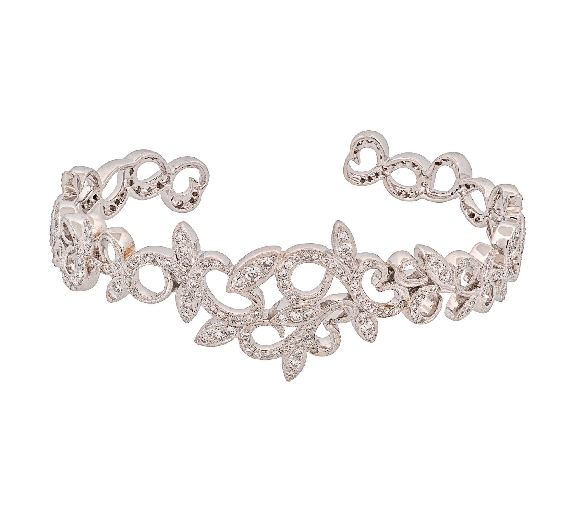 18kt White Gold Omate Filigree Style Diamond Cuff Bracelet