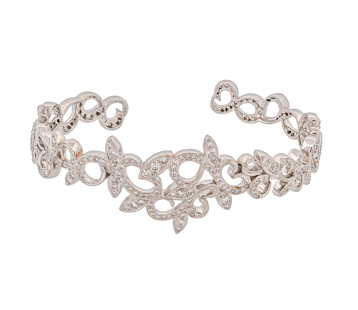 18kt White Gold Omate Filigree Style Diamond Cuff Bracelet