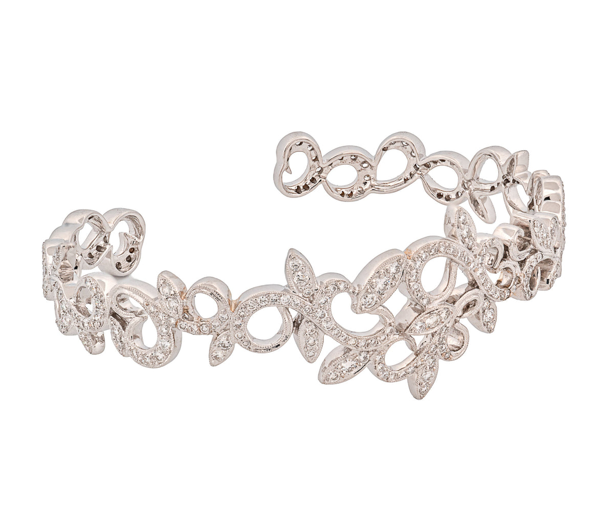 18kt White Gold Omate Filigree Style Diamond Cuff Bracelet