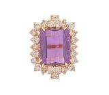 14K 12.35ct Emerald Cut Amethyst & Diamond Ring
