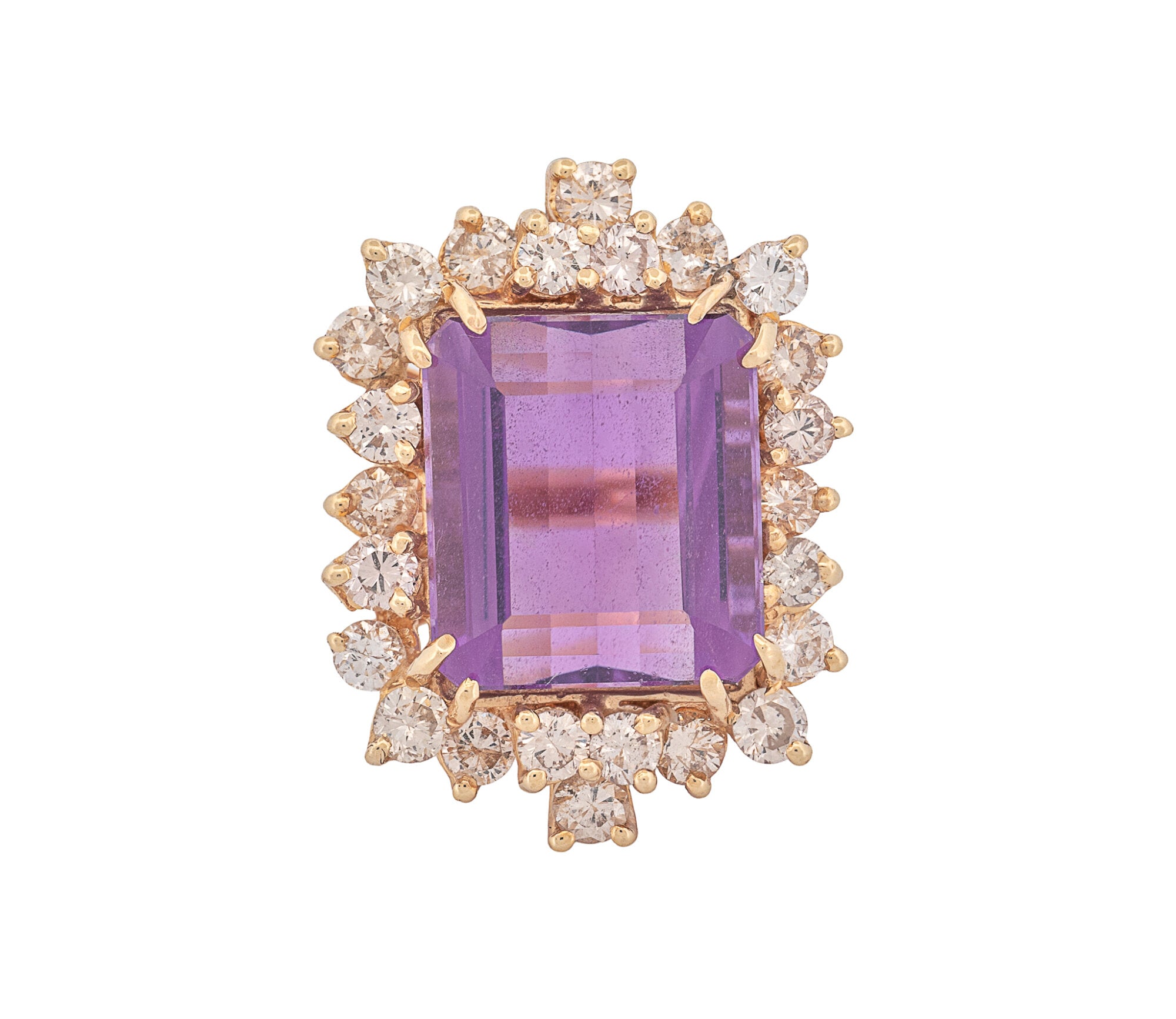 14K 12.35ct Emerald Cut Amethyst & Diamond Ring