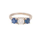 14K White Gold Diamond & Natural Sapphire Three-Stone Ring