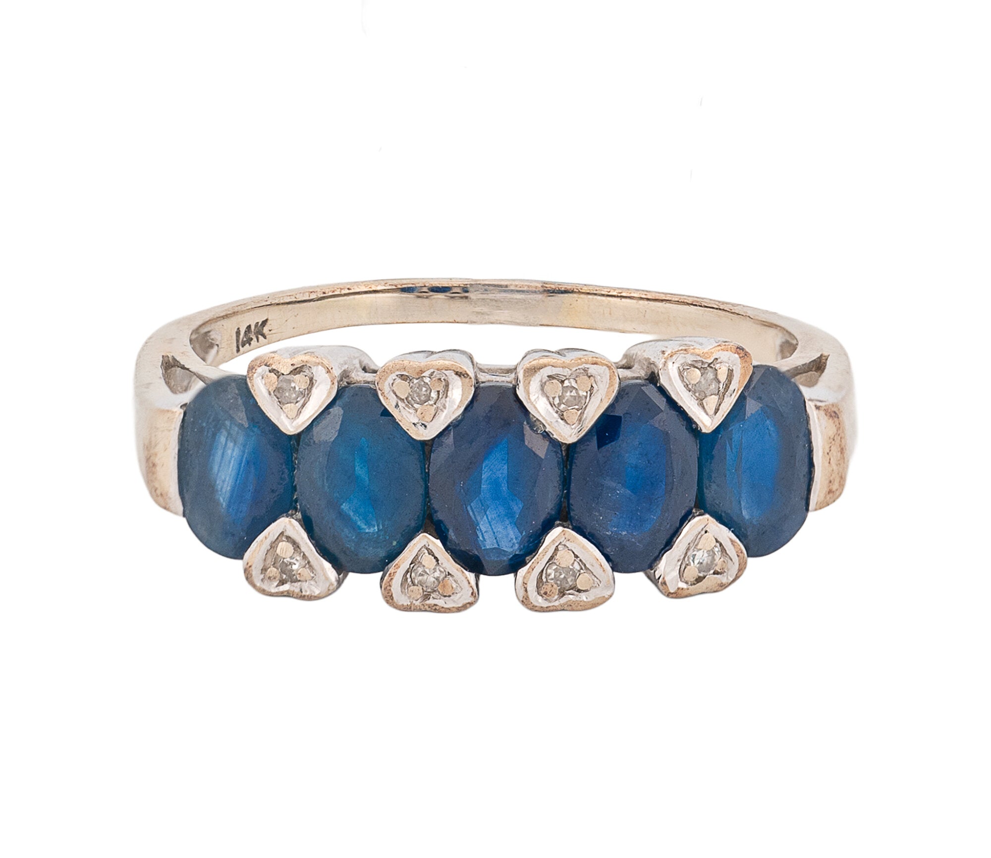 14k White Gold Diamond and Natural Sapphire Band
