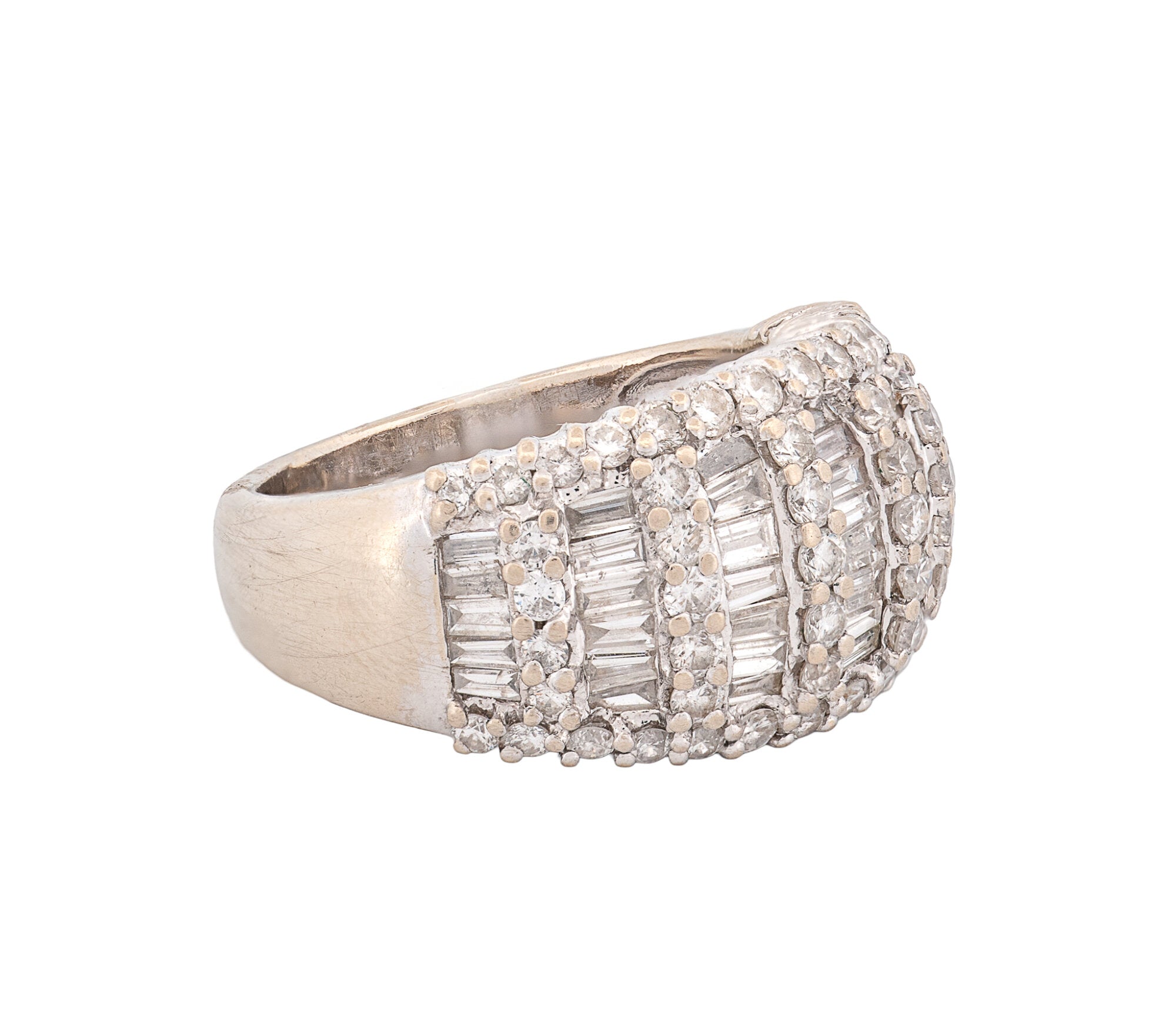 14K White Gold 1.66 cttw. Round & Baguette Cut Diamond Ring