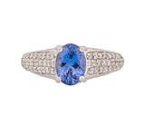 14K White Gold 1.48ct Tanzanite & Diamond Pave Cathedral Style Ring
