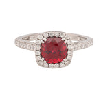 18K White Gold Red Spinel and Diamond Halo Cathedral Mount Ring