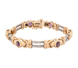 14K Yellow & White Gold 2.28 Ct Amethyst Cabochon Double Rope Link Bracelet