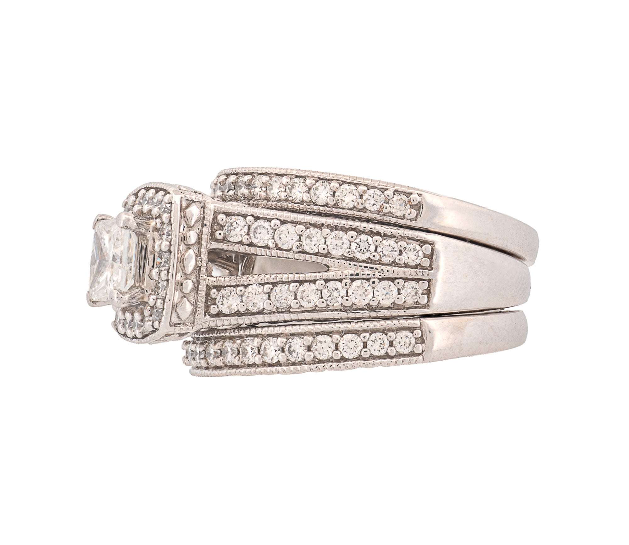 14K WG 0.59ct  Square Mod Brilliant IGI Certified Diamond Ring & Band Set