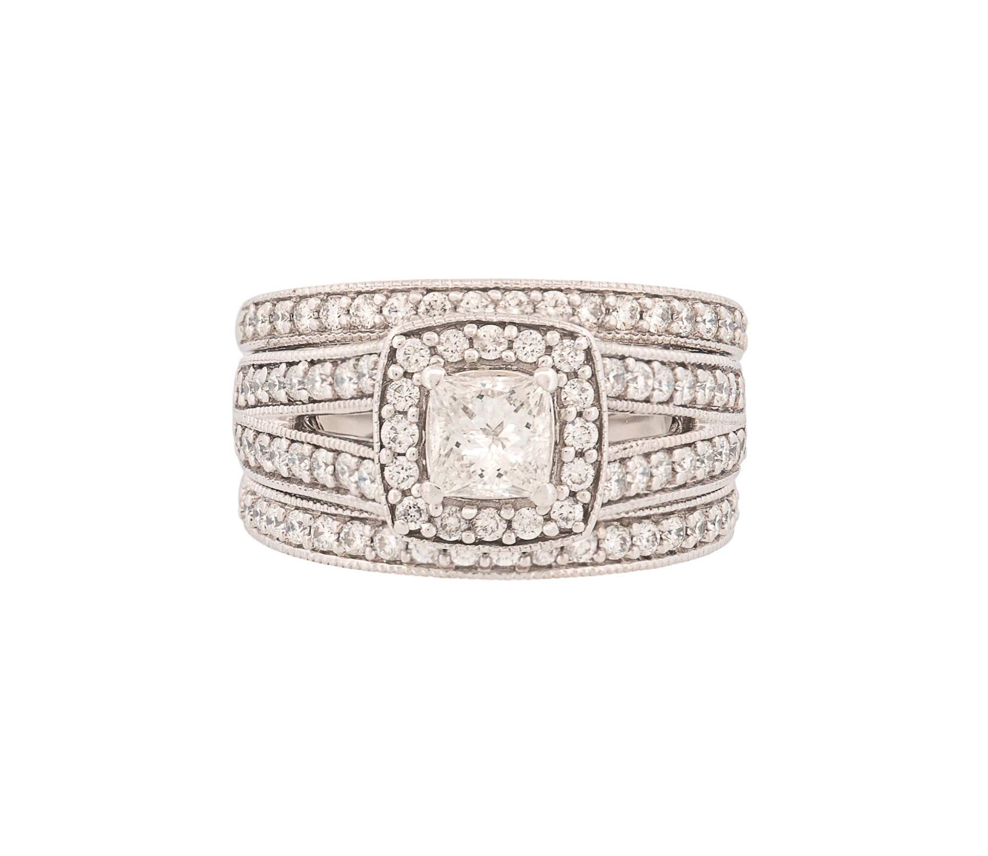 14K WG 0.59ct  Square Mod Brilliant IGI Certified Diamond Ring & Band Set