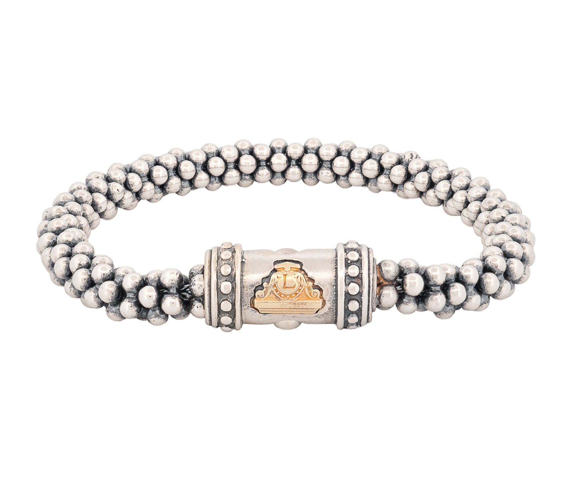 Lagos Caviar Sterling Silver and 18K Yellow Gold Signature Bracelet 7mm