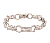 14K White Gold Baguette & Round Cut Diamond Open Circle Link Bracelet