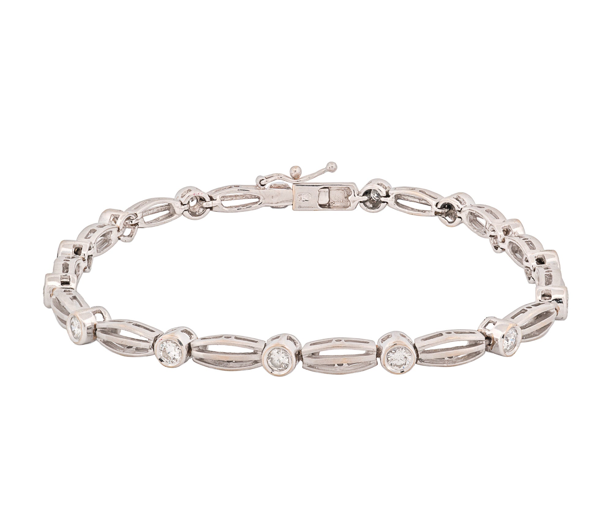 18K White Gold Bezel Set Round Brilliant Cut Diamond Link Bracelet