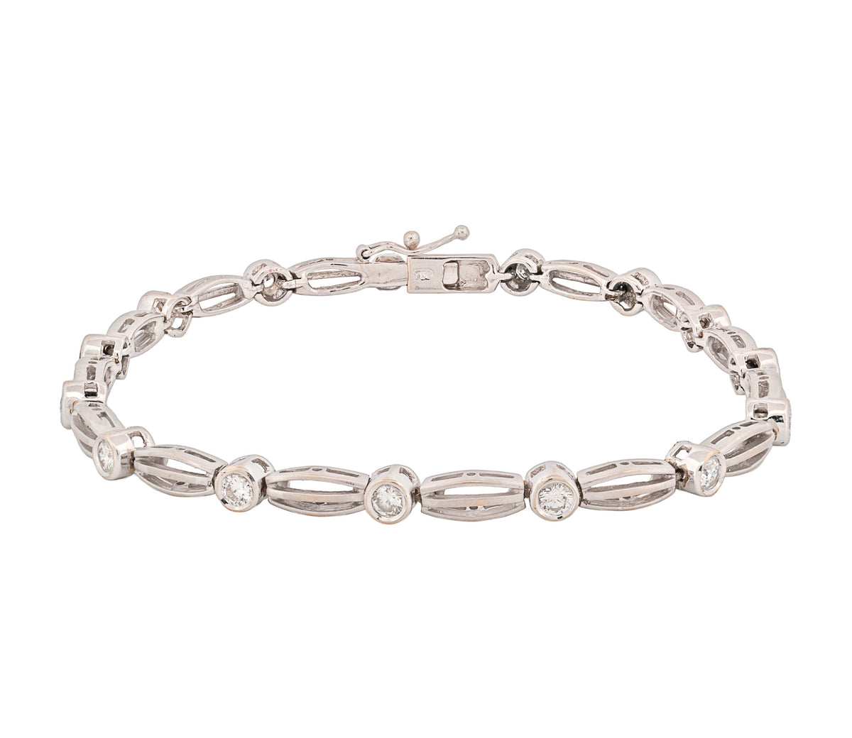 18K White Gold Bezel Set Round Brilliant Cut Diamond Link Bracelet