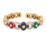 18K White & Yellow Gold Natural Ruby, Sapphire, Emerald, & Diamond Bracelet