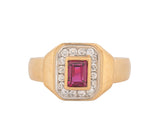 18K Yellow Gold 0.46Ct Natural Ruby and Diamond Halo Style Ring