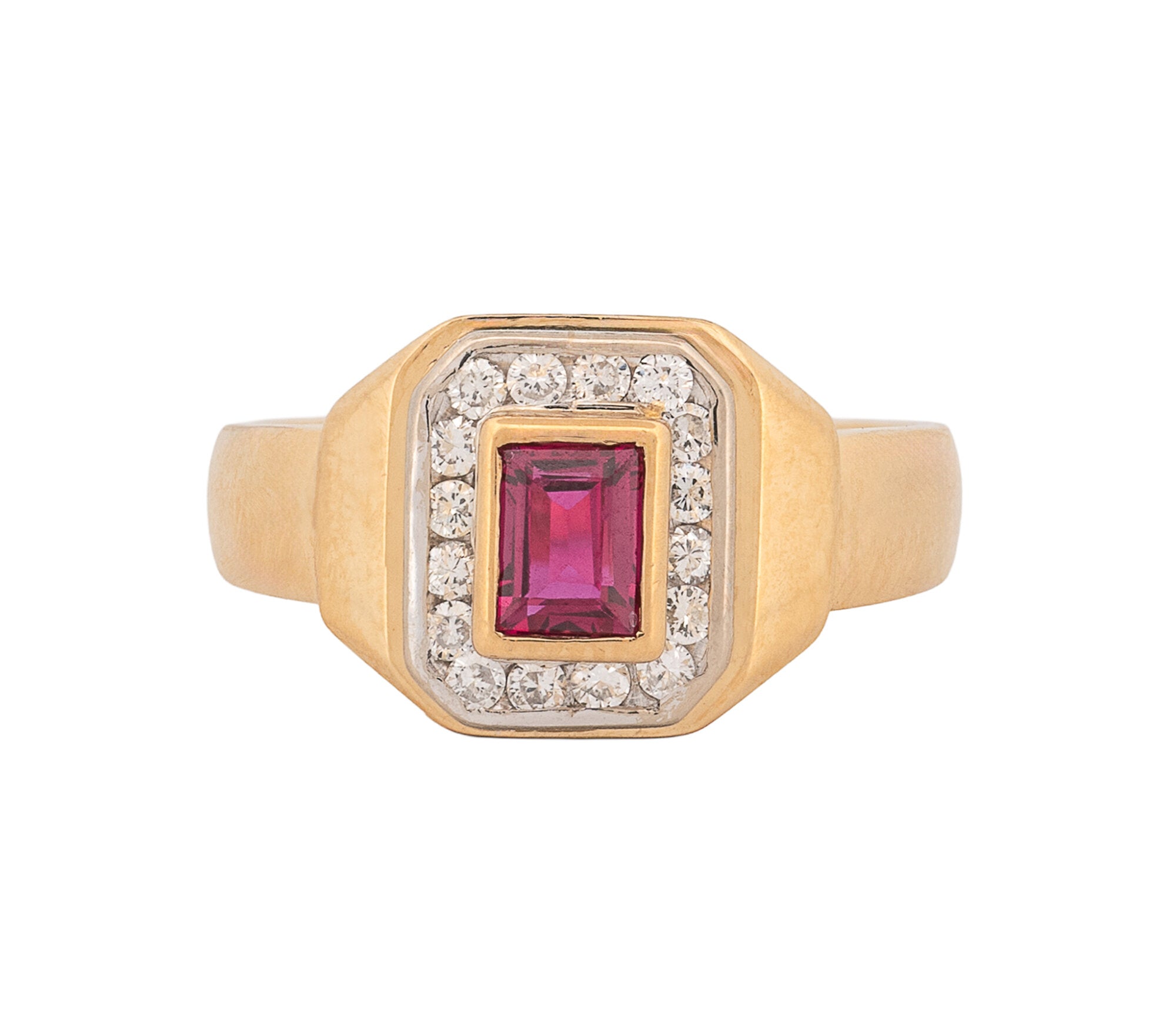18K Yellow Gold 0.46Ct Natural Ruby and Diamond Halo Style Ring