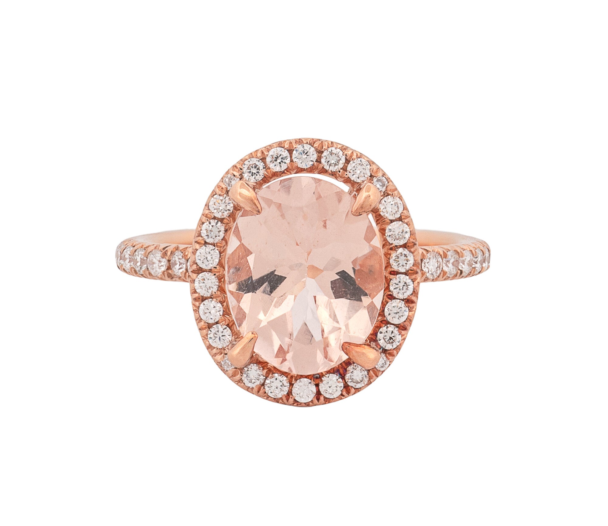 14K Rose Gold Morganite and Diamond Hidden Halo Style Ring