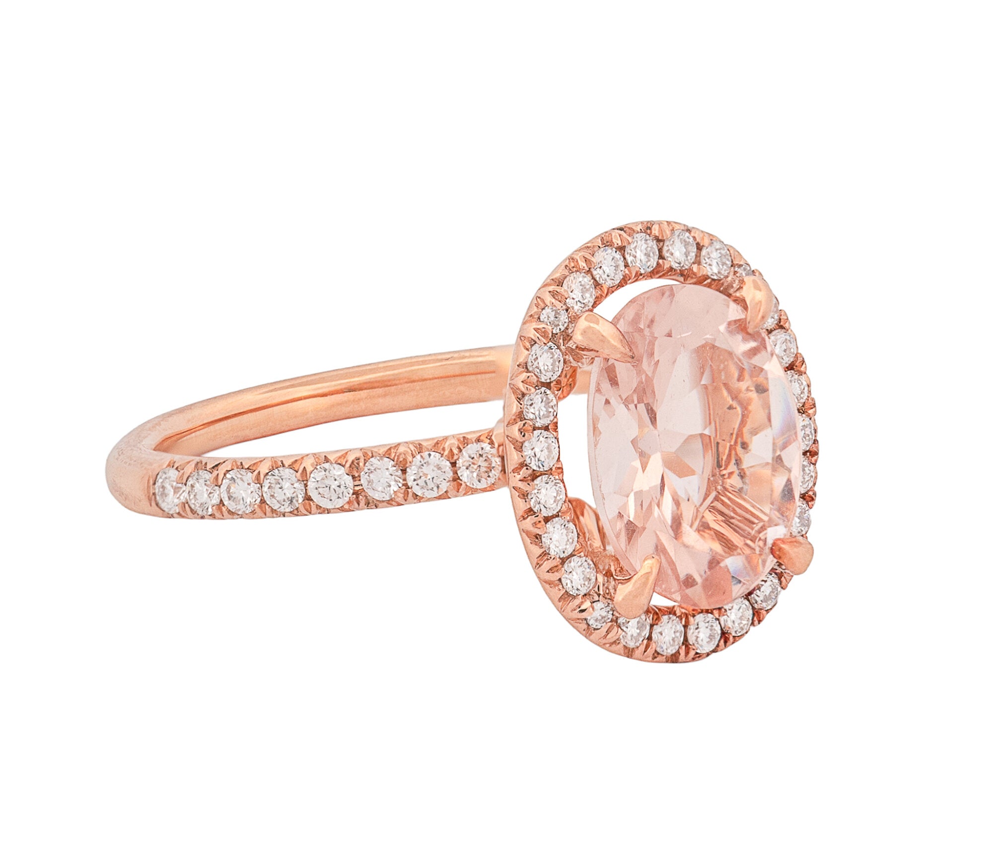 14K Rose Gold Morganite and Diamond Hidden Halo Style Ring