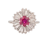 14K White Gold Natural Ruby and Diamond Ballerina Style Halo Ring
